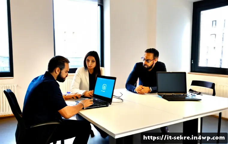 Home 30 사이버 공격 대응을 위한 조직 문화 구축 - Photorealistic Italian cybersecurity response team in a bright modern Milan office, diverse adult co...
